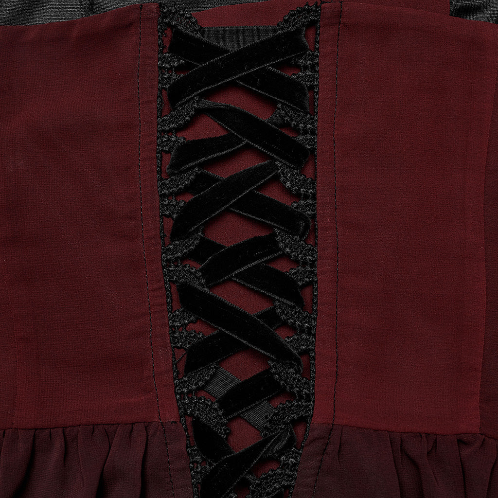 WQ-693LQF Elegant Lace-Trimmed Gothic Dress with Flowy Chiffon Layers?-??Punk Rave Clothing