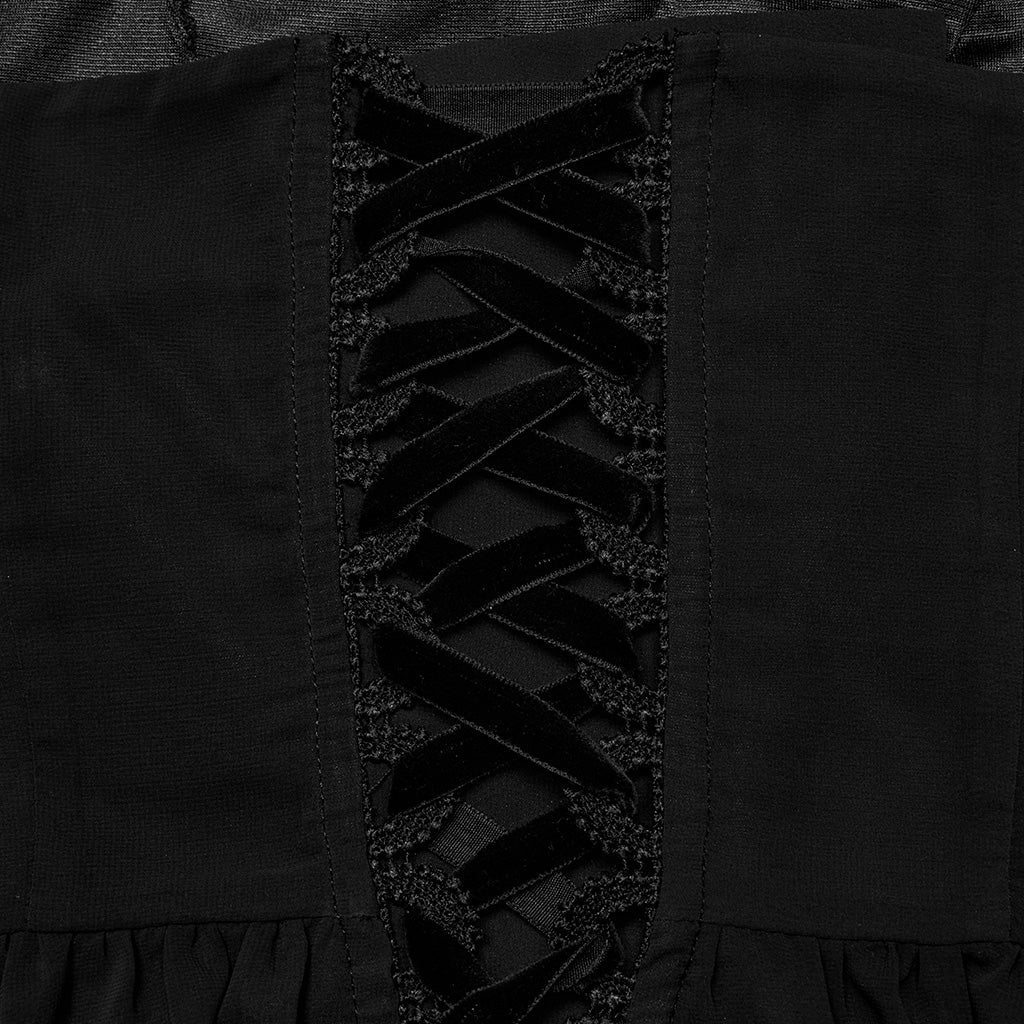 WQ-693LQF Elegant Lace-Trimmed Gothic Dress with Flowy Chiffon Layers?-??Punk Rave Clothing