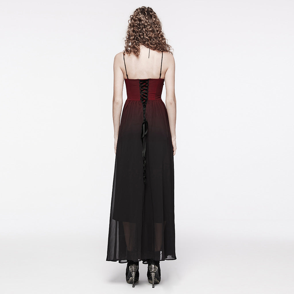 WQ-693LQF Elegant Lace-Trimmed Gothic Dress with Flowy Chiffon Layers?-??Punk Rave Clothing