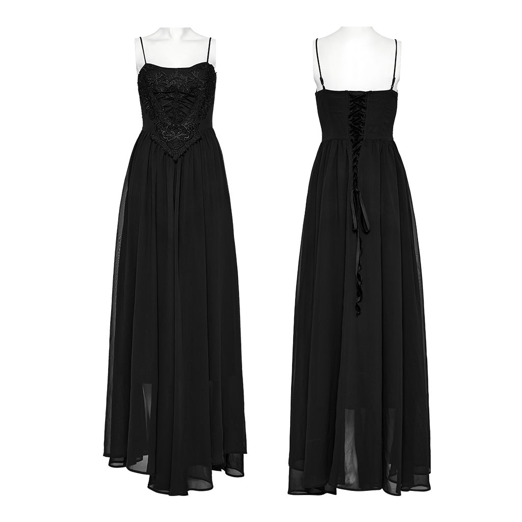 WQ-693LQF Elegant Lace-Trimmed Gothic Dress with Flowy Chiffon Layers?-??Punk Rave Clothing