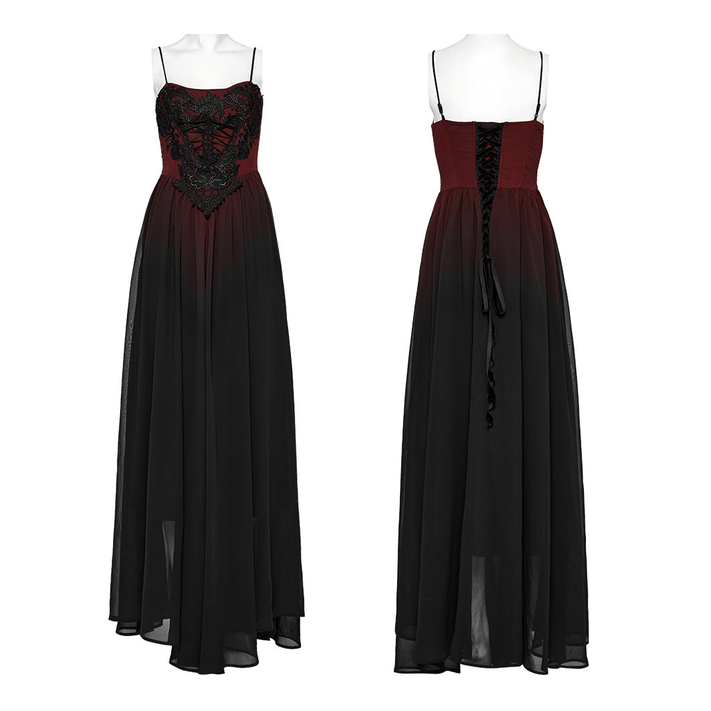 WQ-693LQF Elegant Lace-Trimmed Gothic Dress with Flowy Chiffon Layers