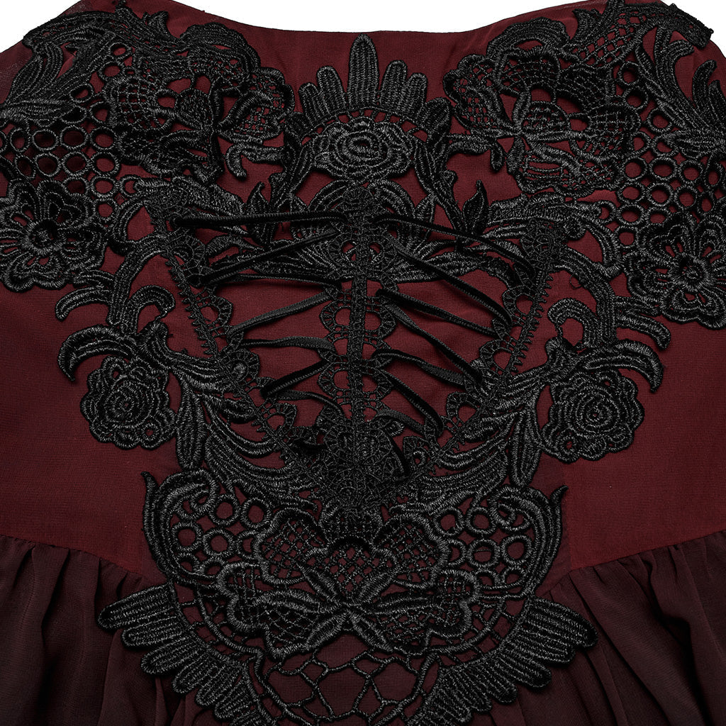 WQ-693LQF Elegant Lace-Trimmed Gothic Dress with Flowy Chiffon Layers?-??Punk Rave Clothing