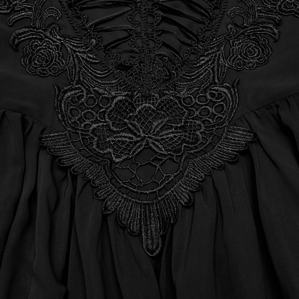 WQ-693LQF Elegant Lace-Trimmed Gothic Dress with Flowy Chiffon Layers?-??Punk Rave Clothing