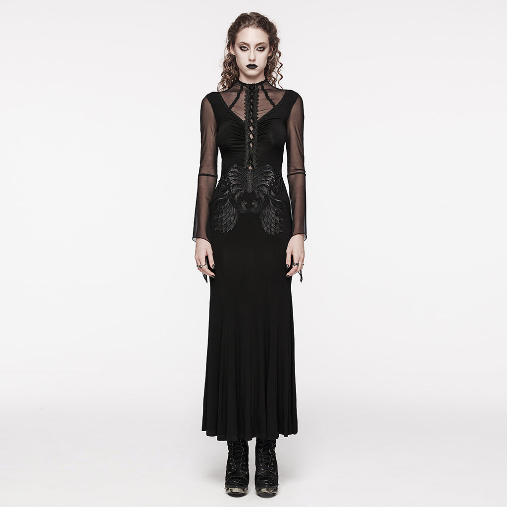 WQ-697LQF Elegant Gothic Dress Sheer Sleeves Lace-up Back Design