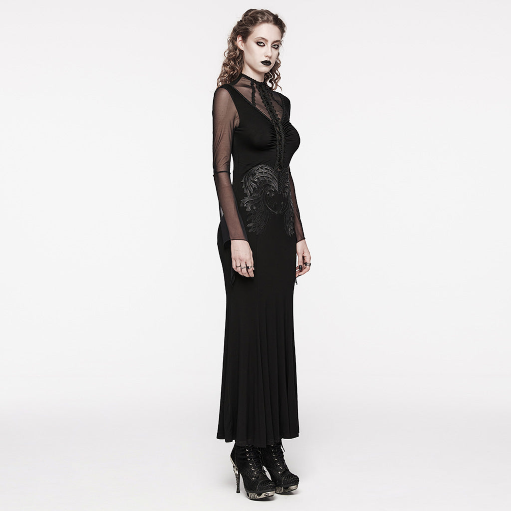 WQ-697LQF Elegant Gothic Dress Sheer Sleeves Lace-up Back Design