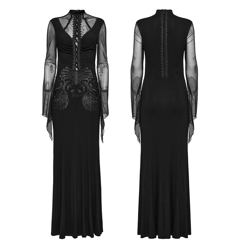 WQ-697LQF Elegant Gothic Dress Sheer Sleeves Lace-up Back Design