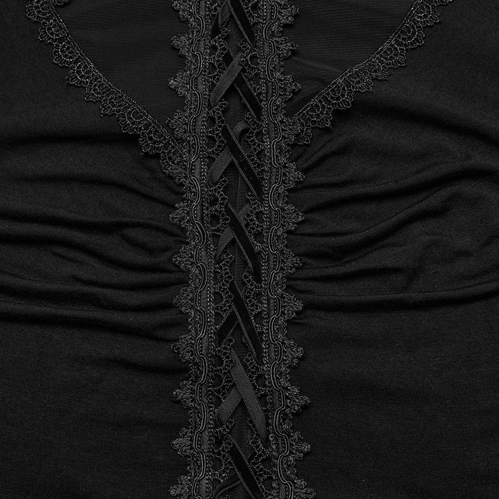 WQ-697LQF Elegant Gothic Dress Sheer Sleeves Lace-up Back Design?-??Punk Rave Clothing