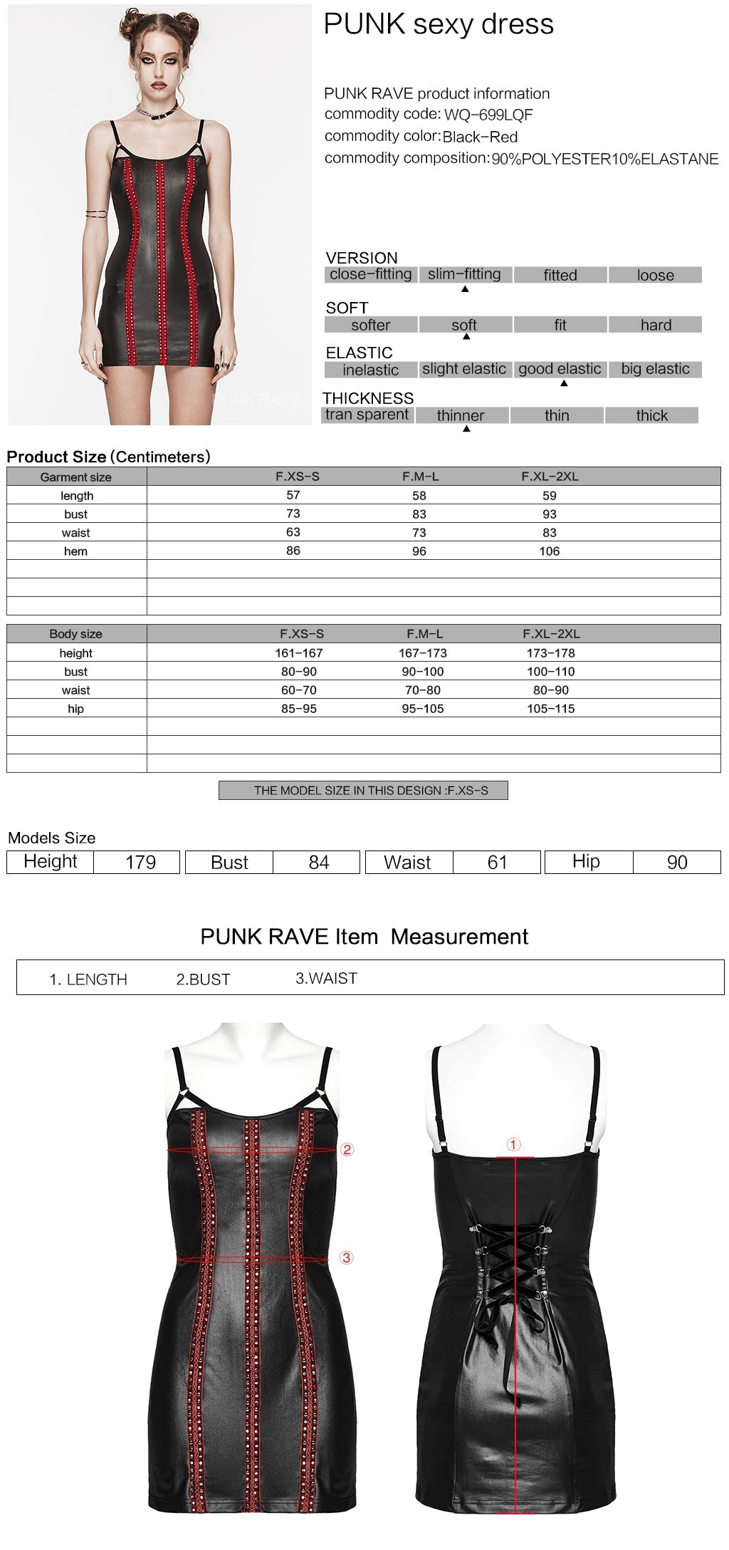 WQ-699LQF Gothic Glam black-Red Strappy Studded Punk Dress?-??Punk Rave Clothing