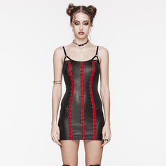 WQ-699LQF Gothic Glam black-Red Strappy Studded Punk Dress