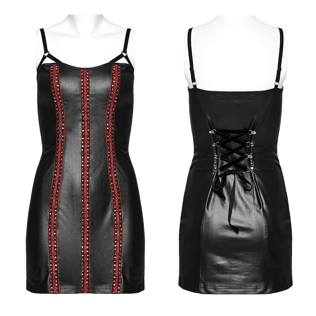 WQ-699LQF Gothic Glam black-Red Strappy Studded Punk Dress?-??Punk Rave Clothing