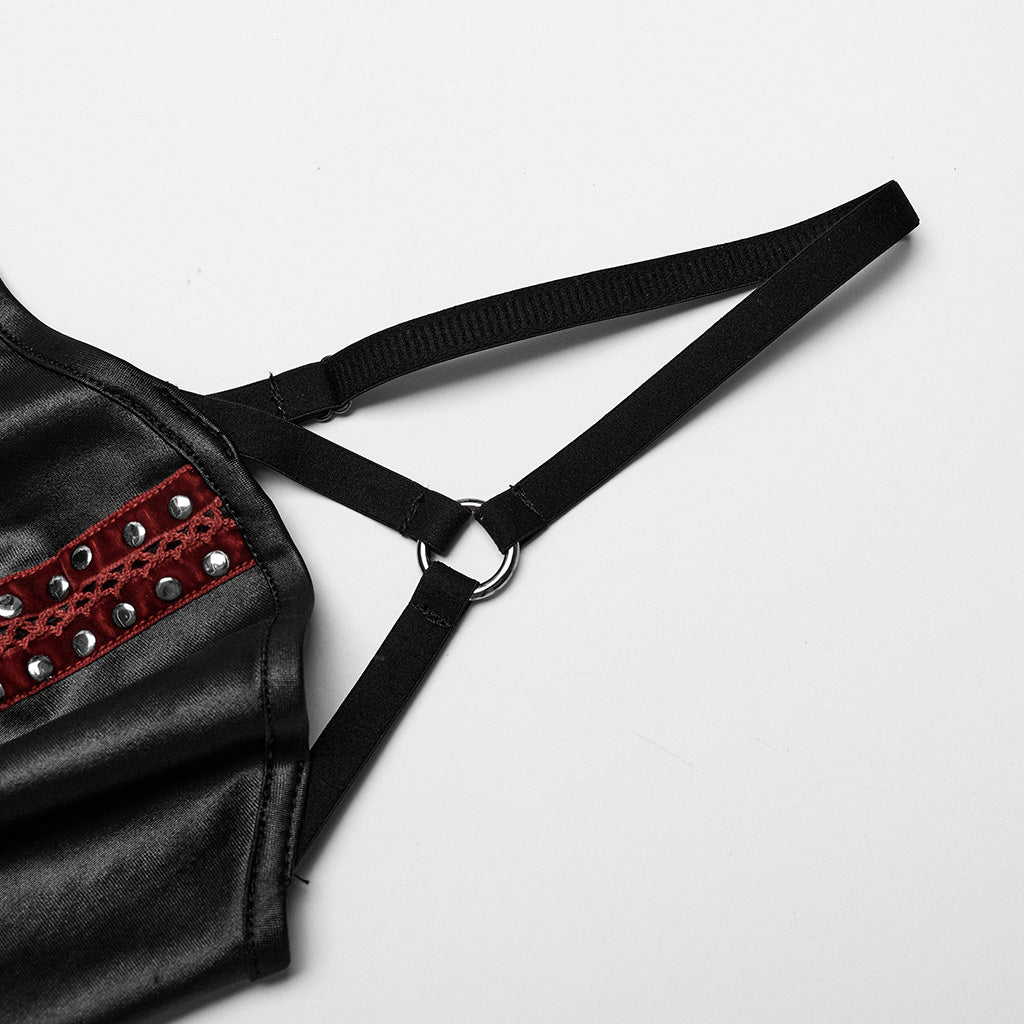 WQ-699LQF Gothic Glam black-Red Strappy Studded Punk Dress?-??Punk Rave Clothing