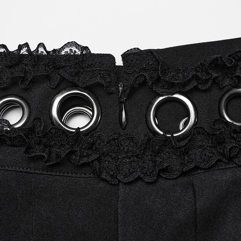 WQ-700DQF Edgy Pleated Punk Skirt with Buckle and Ruffled Trim?-??Punk Rave Clothing
