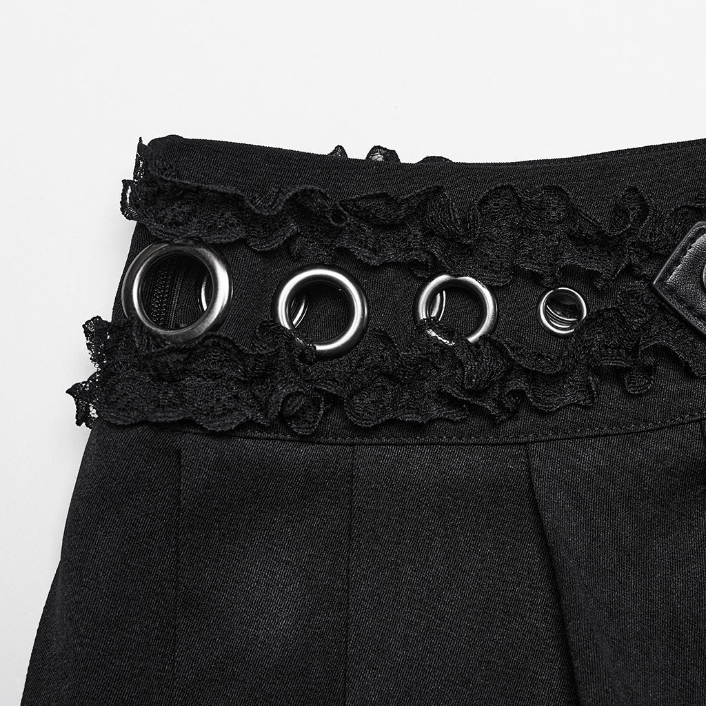 WQ-700DQF Edgy Pleated Punk Skirt with Buckle and Ruffled Trim?-??Punk Rave Clothing