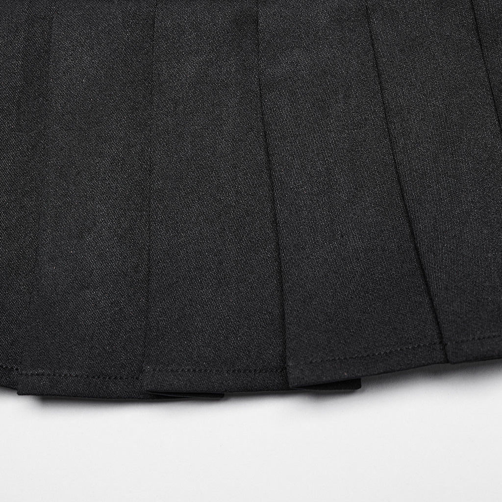 WQ-700DQF Edgy Pleated Punk Skirt with Buckle and Ruffled Trim?-??Punk Rave Clothing
