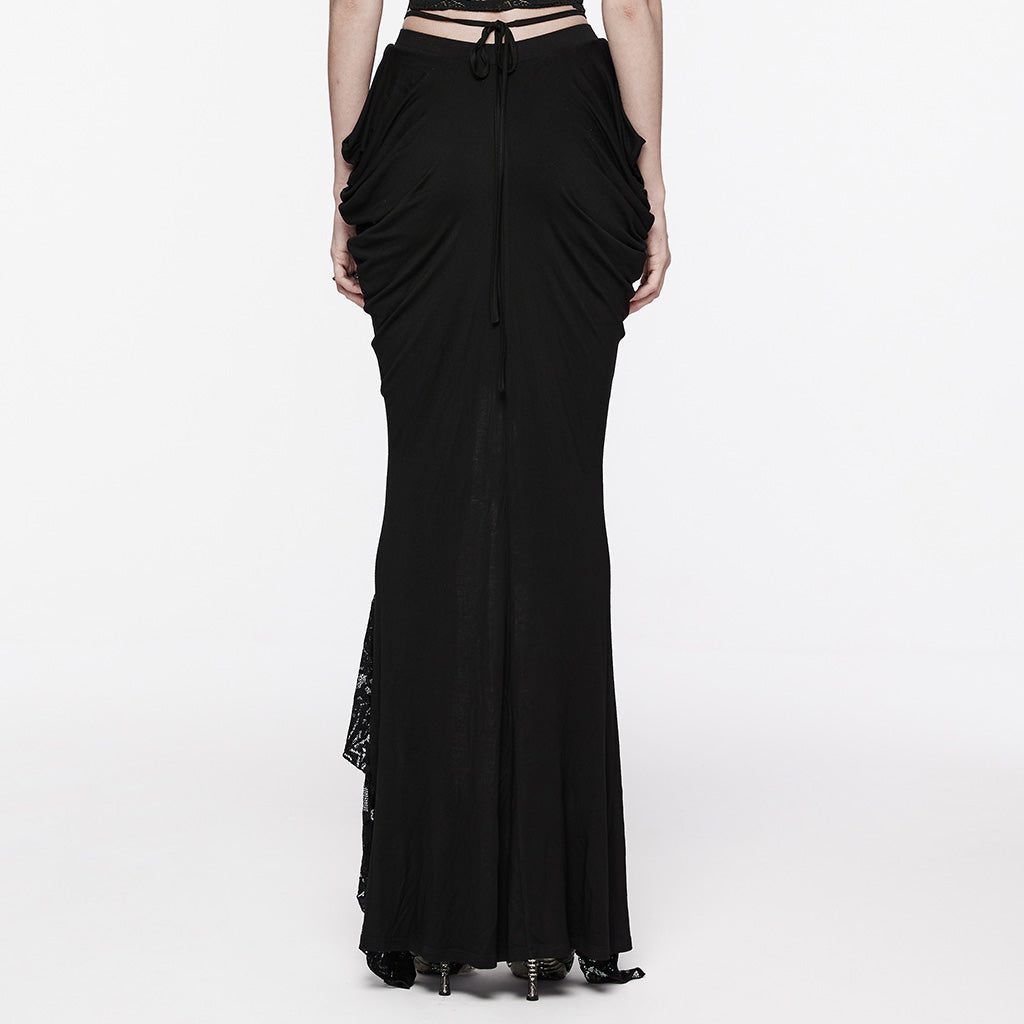 WQ-702BQF Elegant Lace-Up Gothic Skirt with Front Slit Details?-??Punk Rave Clothing