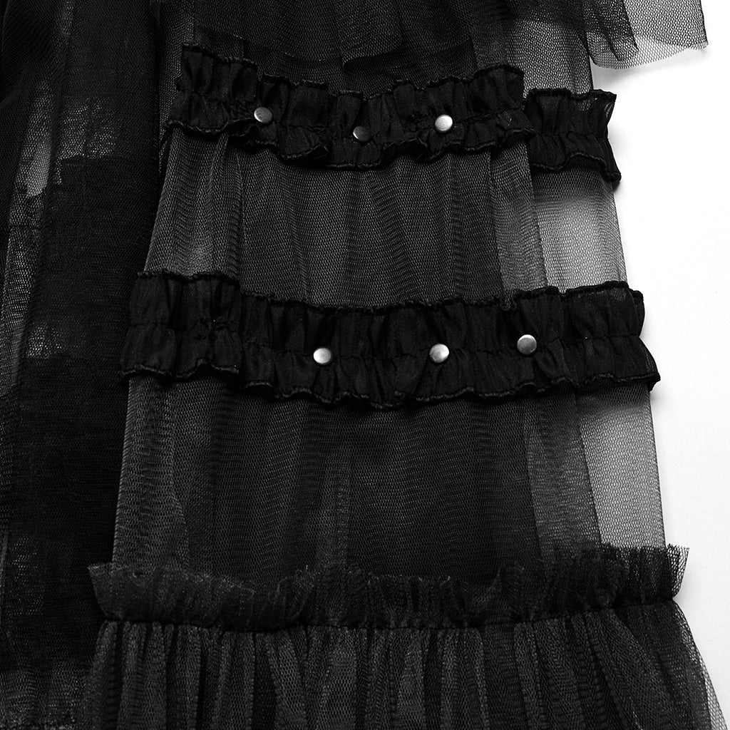 WQ-704BQF Gothic Mesh Layered Tulle Punk Skirt With Belt