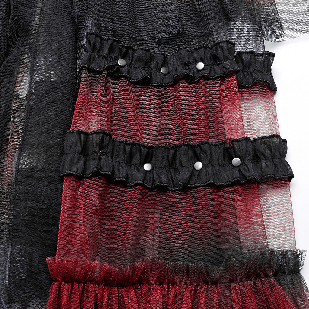 WQ-704BQF Gothic Mesh Layered Tulle Punk Skirt With Belt