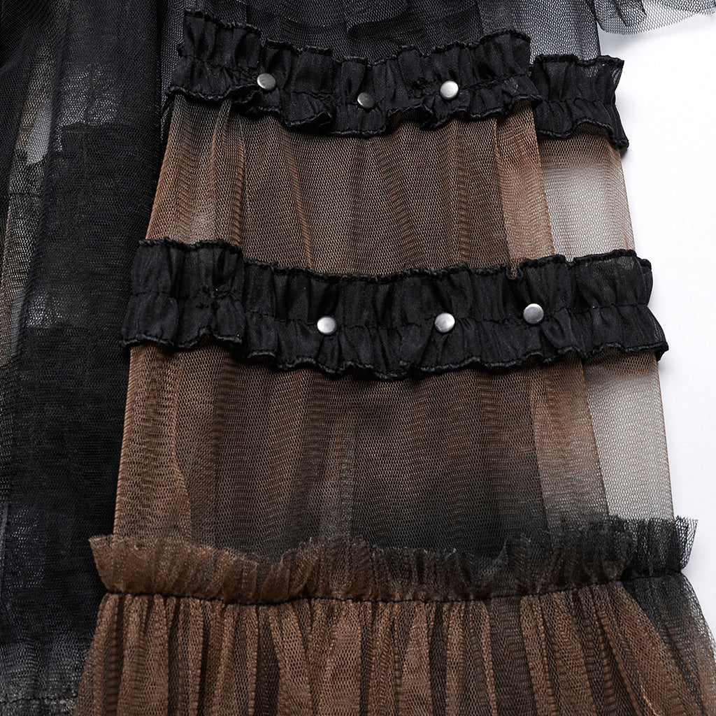 WQ-704BQF Gothic Mesh Layered Tulle Punk Skirt With Belt