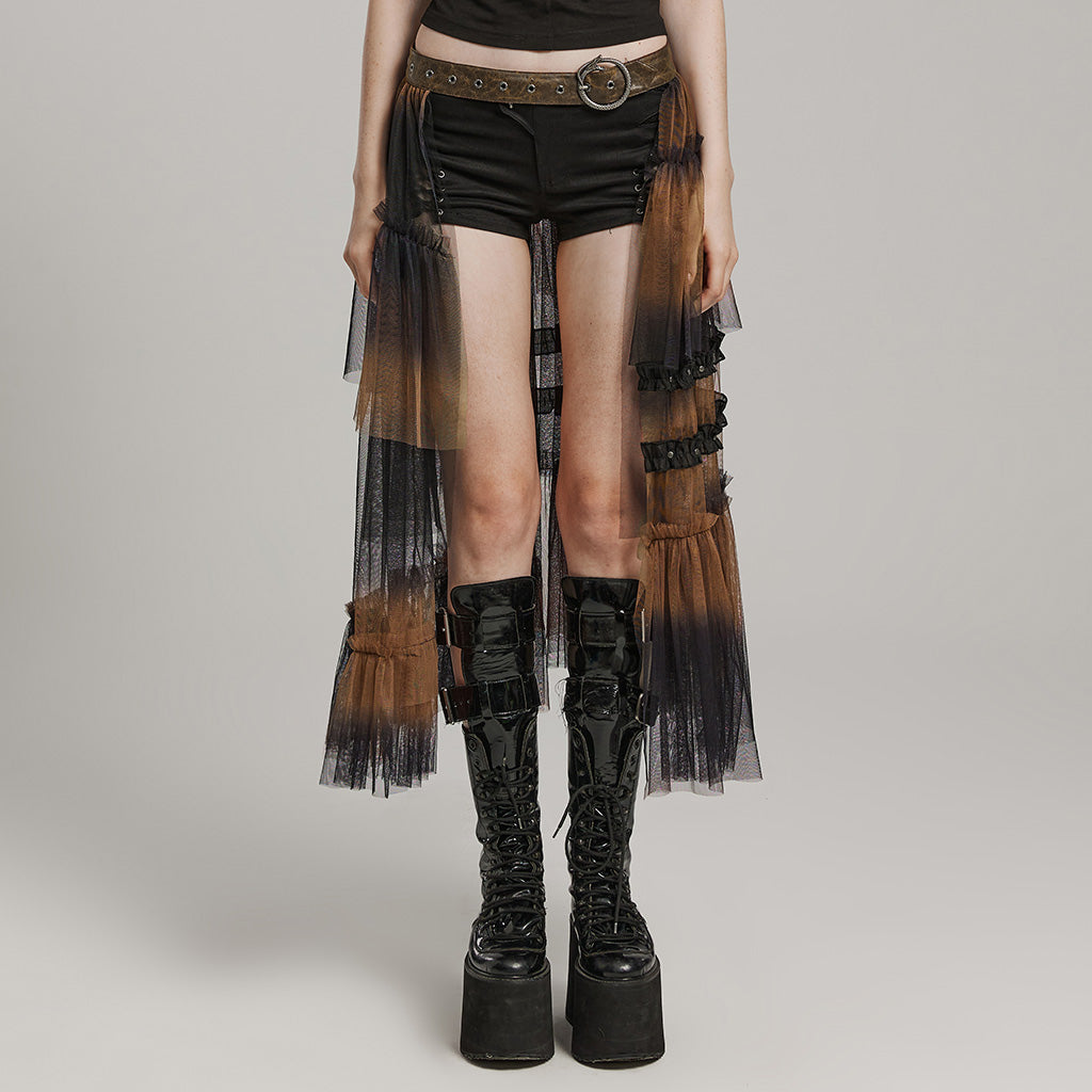 WQ-704BQF Gothic Mesh Layered Tulle Punk Skirt With Belt