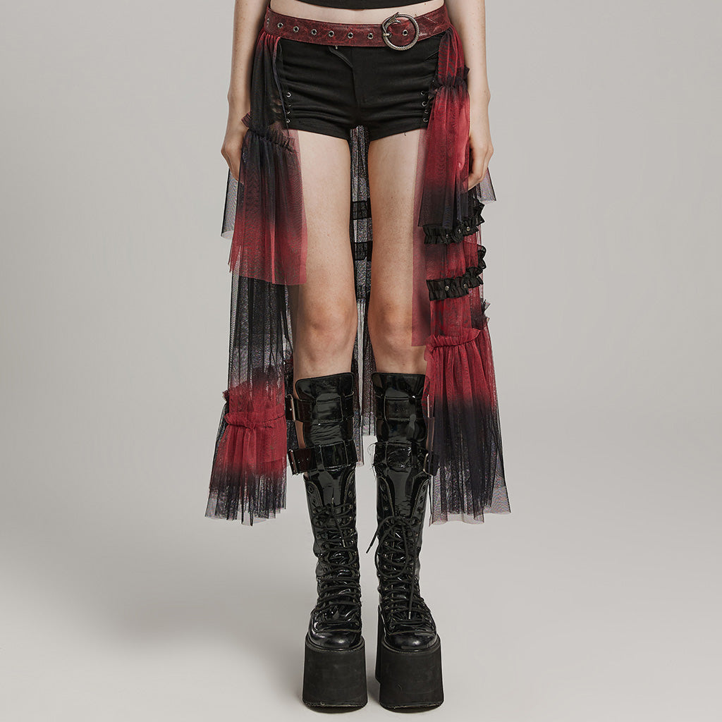 WQ-704BQF Gothic Mesh Layered Tulle Punk Skirt With Belt?-??Punk Rave Clothing