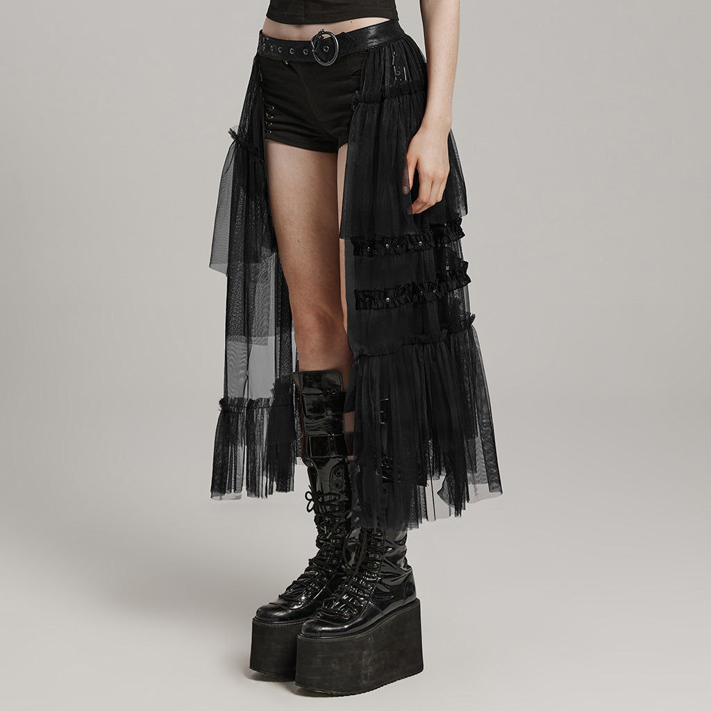 WQ-704BQF Gothic Mesh Layered Tulle Punk Skirt With Belt