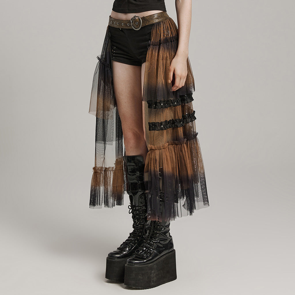 WQ-704BQF Gothic Mesh Layered Tulle Punk Skirt With Belt