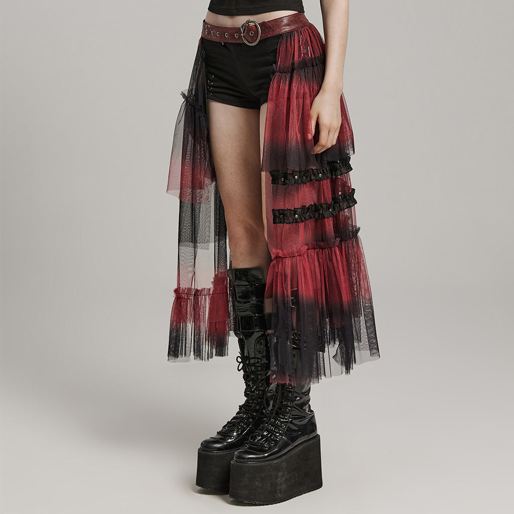 WQ-704BQF Gothic Mesh Layered Tulle Punk Skirt With Belt