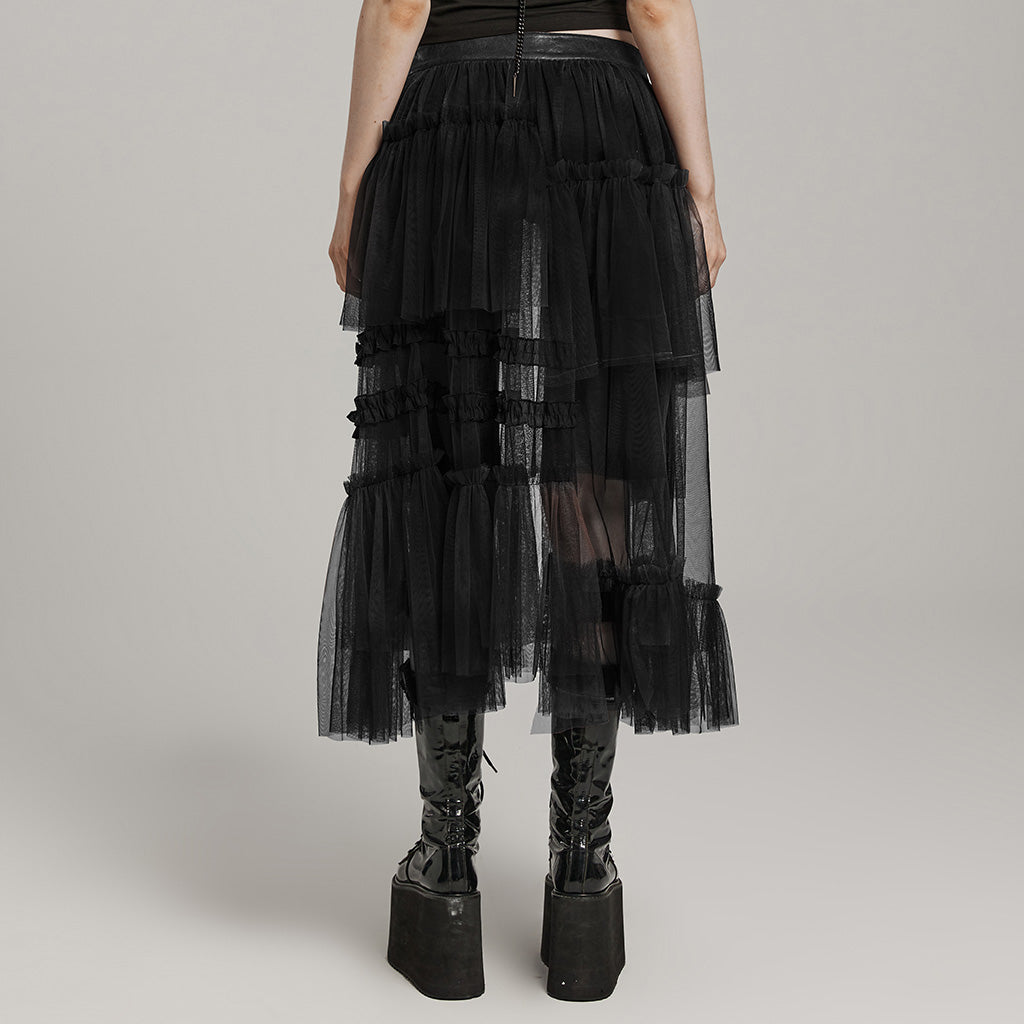 WQ-704BQF Gothic Mesh Layered Tulle Punk Skirt With Belt