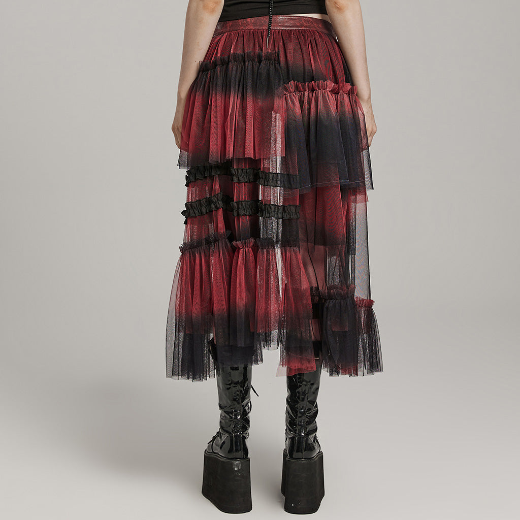 WQ-704BQF Gothic Mesh Layered Tulle Punk Skirt With Belt