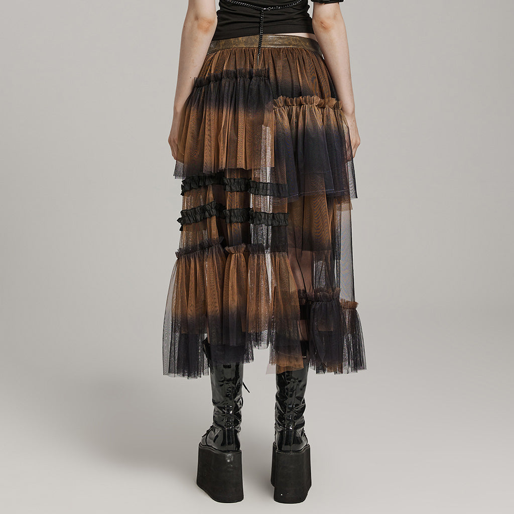 WQ-704BQF Gothic Mesh Layered Tulle Punk Skirt With Belt