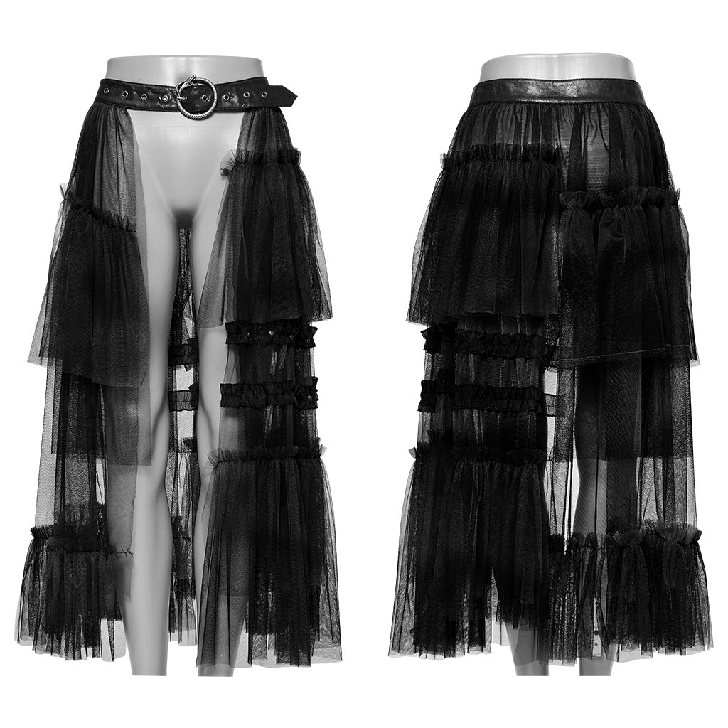 WQ-704BQF Gothic Mesh Layered Tulle Punk Skirt With Belt