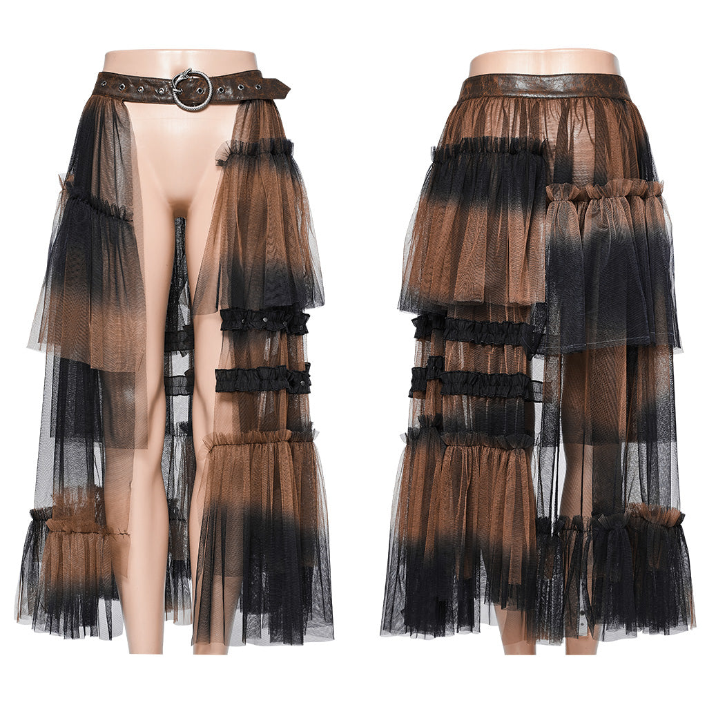 WQ-704BQF Gothic Mesh Layered Tulle Punk Skirt With Belt?-??Punk Rave Clothing