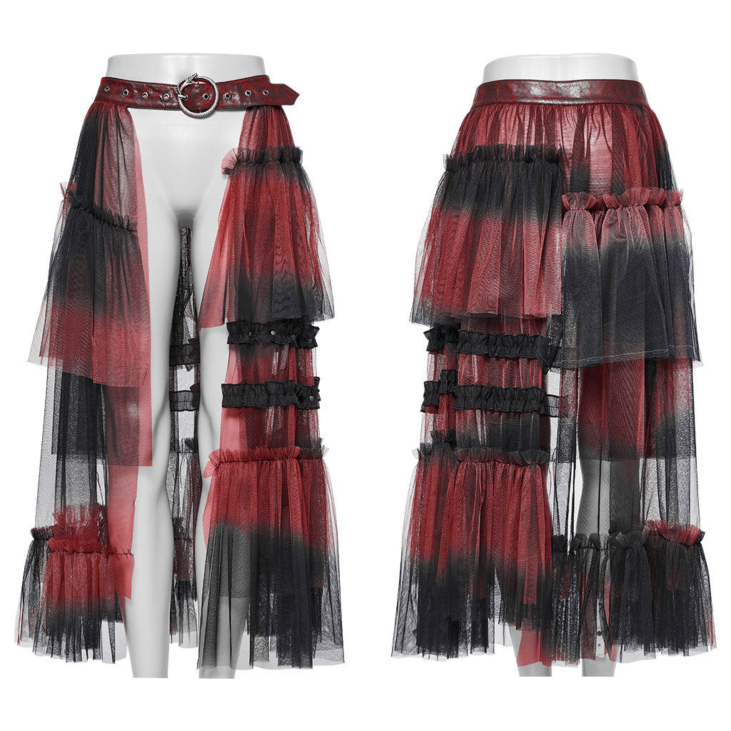 WQ-704BQF Gothic Mesh Layered Tulle Punk Skirt With Belt