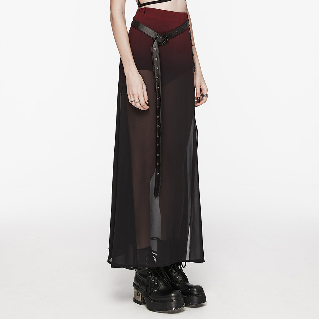 WQ-705BQF Sheer Gothic Skirt with Belted High-Waist Overlay?-??Punk Rave Clothing