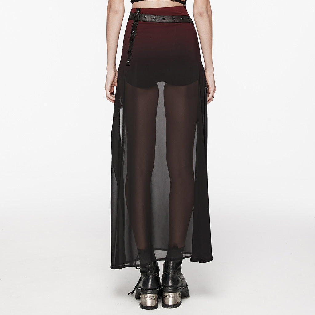 WQ-705BQF Sheer Gothic Skirt with Belted High-Waist Overlay