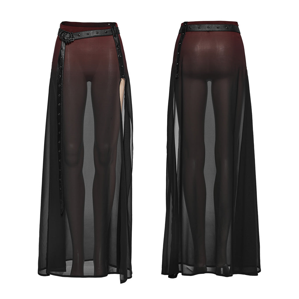 WQ-705BQF Sheer Gothic Skirt with Belted High-Waist Overlay?-??Punk Rave Clothing