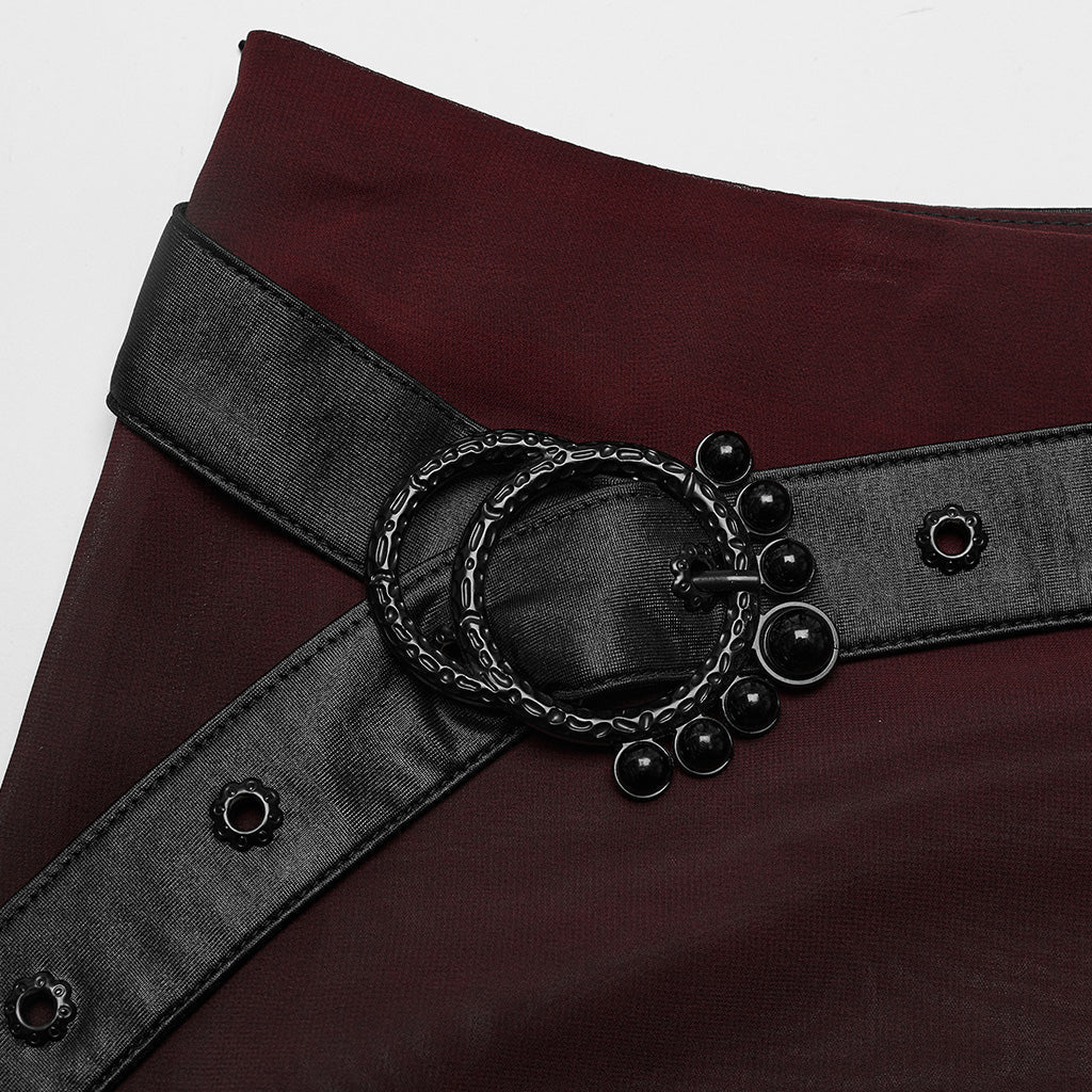 WQ-705BQF Sheer Gothic Skirt with Belted High-Waist Overlay?-??Punk Rave Clothing