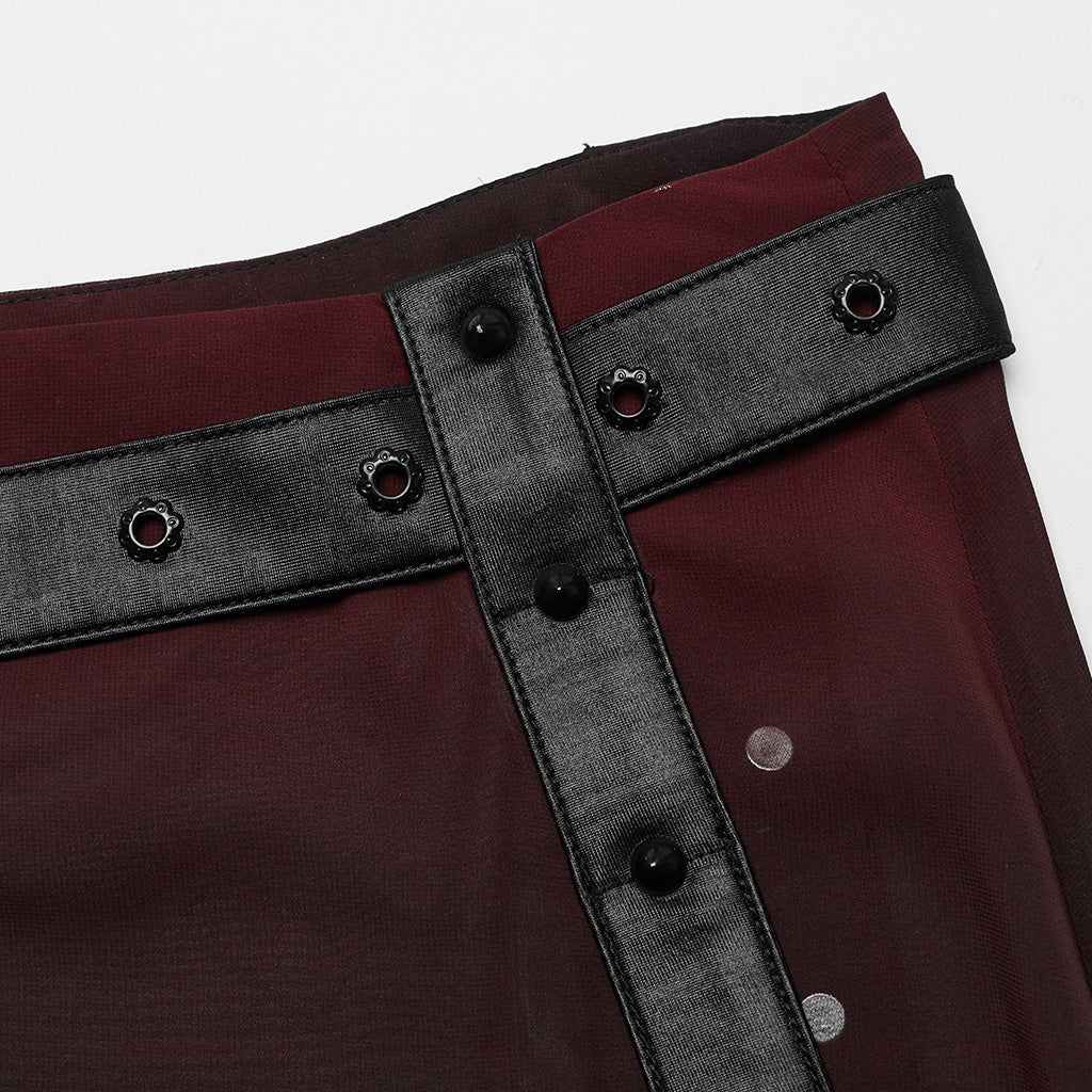 WQ-705BQF Sheer Gothic Skirt with Belted High-Waist Overlay?-??Punk Rave Clothing