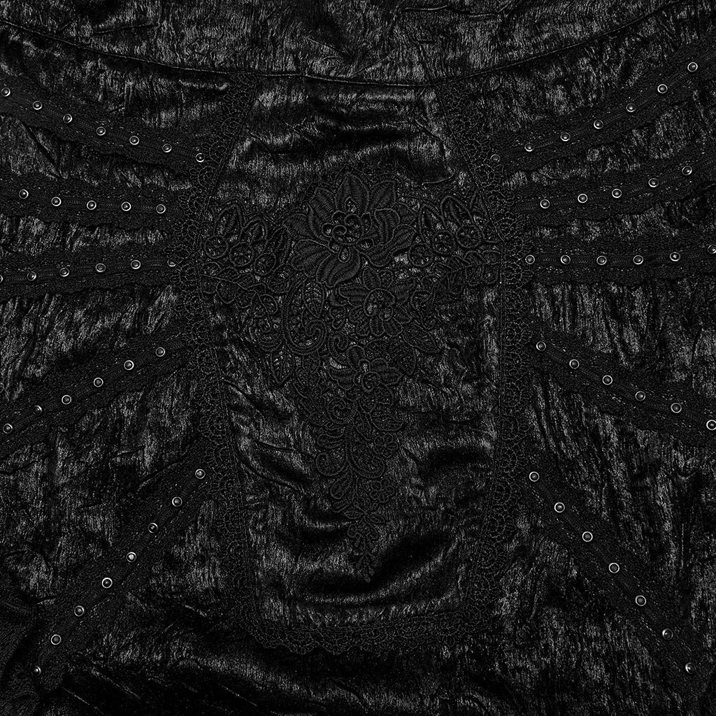 WQ-706BQF Lace Embellished black Maxi Gothic Skirt with Ruffled Sides?-??Punk Rave Clothing