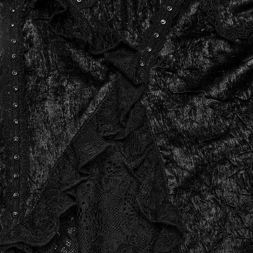 WQ-706BQF Lace Embellished black Maxi Gothic Skirt with Ruffled Sides?-??Punk Rave Clothing