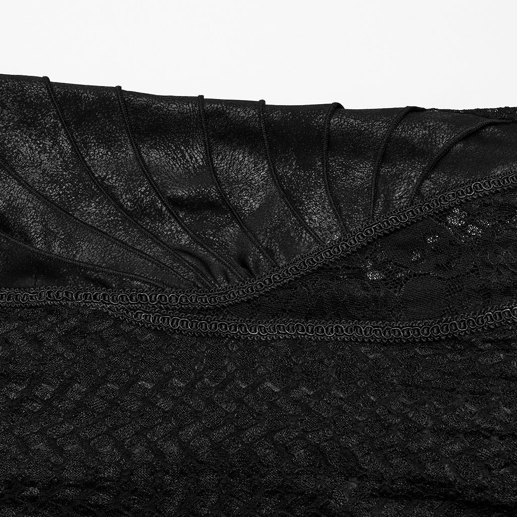 WQ-710LQF Sheer Lace Gothic Maxi Dress With Flared Hem Design?-??Punk Rave Clothing