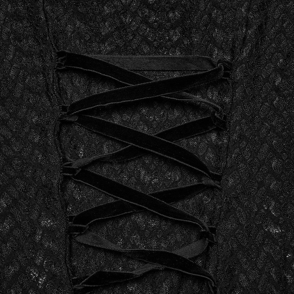 WQ-710LQF Sheer Lace Gothic Maxi Dress With Flared Hem Design?-??Punk Rave Clothing