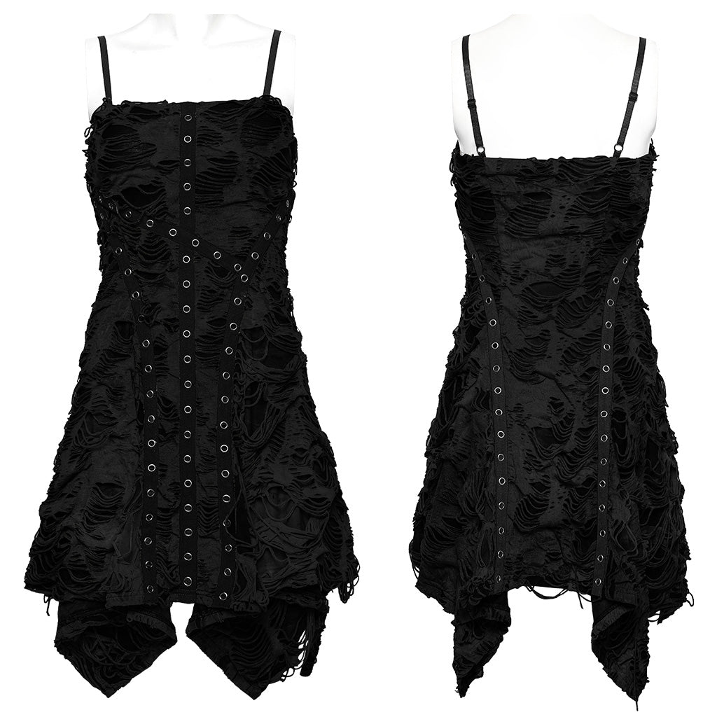 WQ-712LQF Vintage black Ruched Asymmetrical Punk Dress with Eyelet Details