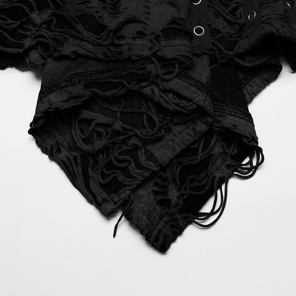 WQ-712LQF Vintage black Ruched Asymmetrical Punk Dress with Eyelet Details?-??Punk Rave Clothing