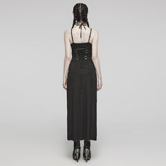 WQ-701BQF Gothic Strappy Lace-Up black Maxi Punk Dress