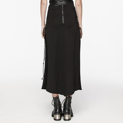 WQ-716BQF Edgy Cross-Detail Long Punk Skirt with Side Drawstrings