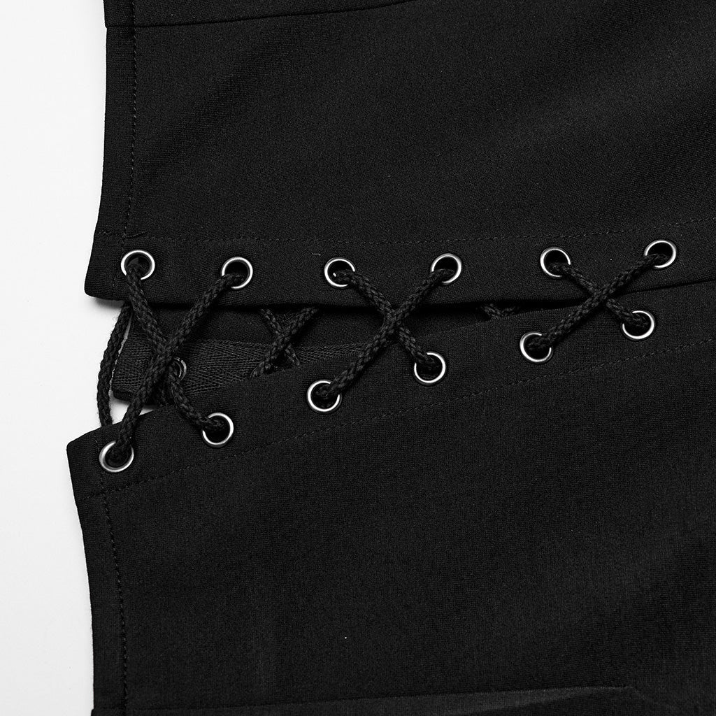 WQ-716BQF Edgy Cross-Detail Long Punk Skirt with Side Drawstrings?-??Punk Rave Clothing