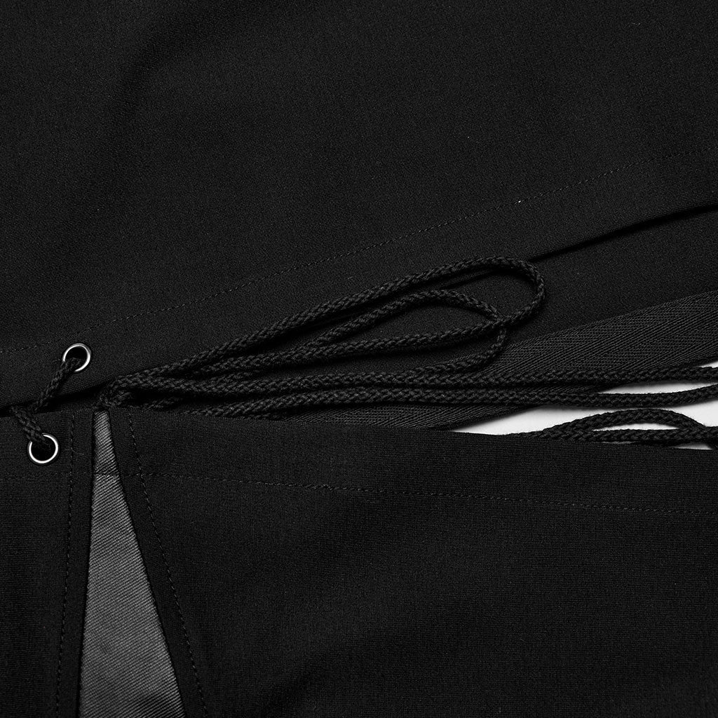 WQ-716BQF Edgy Cross-Detail Long Punk Skirt with Side Drawstrings?-??Punk Rave Clothing