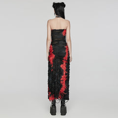 WQ-726LQF Gothic Strapless Long Dress Ruched black-red Mesh Design