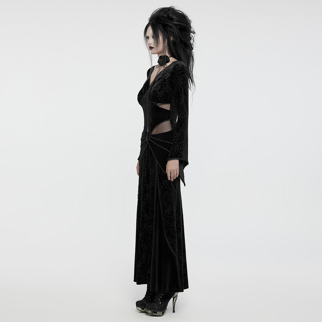 WQ-741LQF Gothic Velvet V-Neck Lace-Up Maxi Dress?-??Punk Rave Clothing